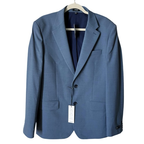Express Mens Size 40 Regular Slim Fit Dusty Blue 4 Way Stretch Blazer NWT - Picture 5 of 9